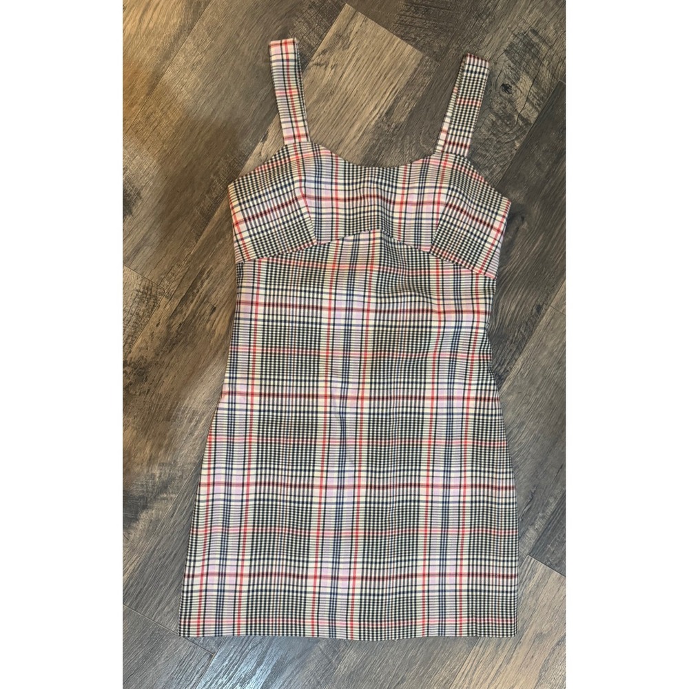 GB‎ Plaid Mini Dress Sleeveless Casual Party Fitted Dress Black Red Size S NWOT